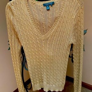 Ralph Lauren Gold Sparkle V-Neck - New - Size M